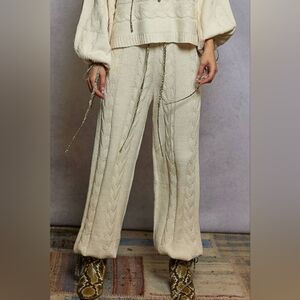 POL Cream Cozy Boho Cable Knit Drawstring Jogger Pants